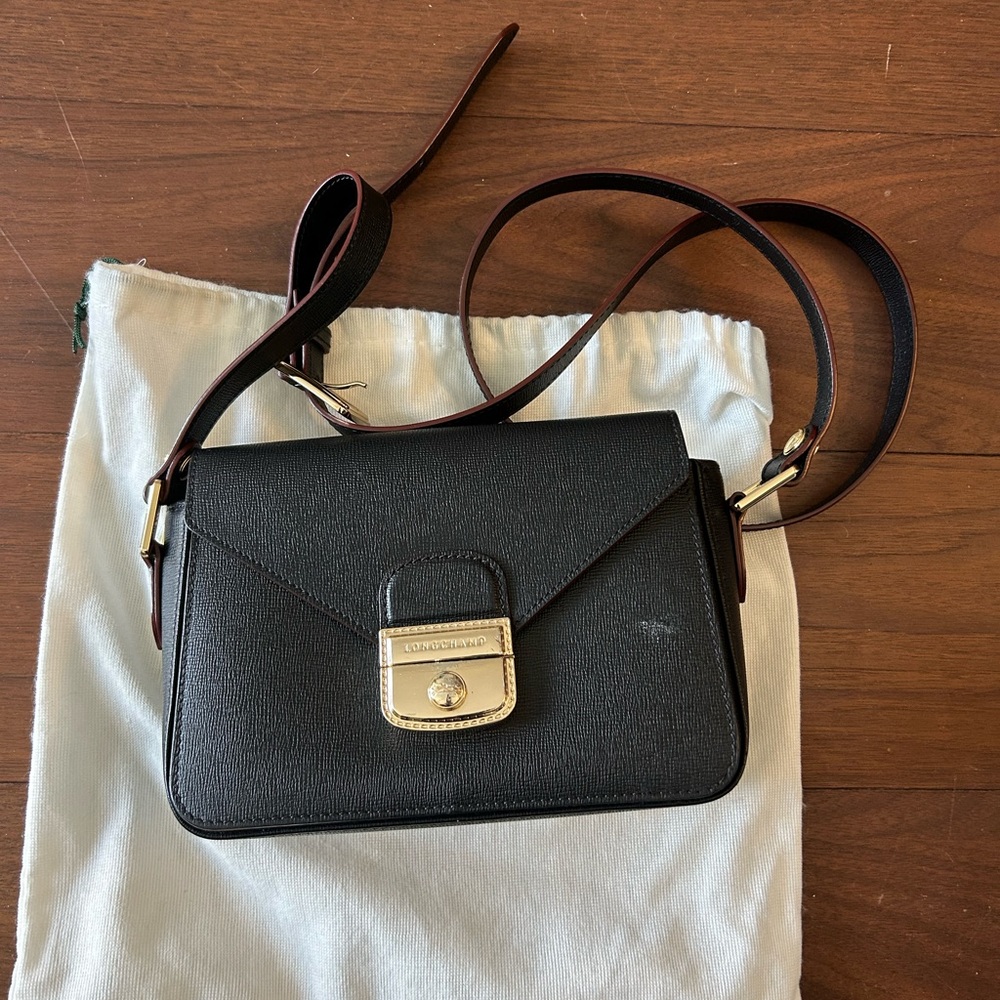 Longchamp Black Crossbody Bag with Silver Accents